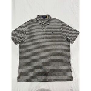 VTG Men's Polo Ralph Lauren Soft Polo Shirt XL Gray w/White Stripes